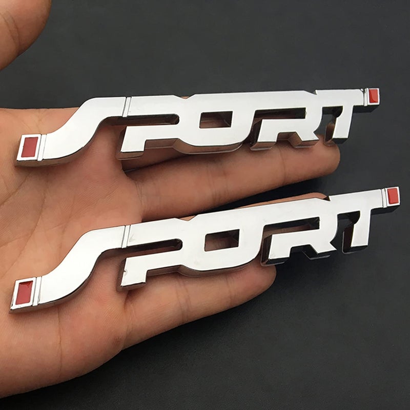 HUAPX 2Pack Metal Car Sport Sticker,3D Premium Car Side Fender Rear Trunk Emblem Logo Badge Decals Compatible for Ford/Jeep/BMW/Dodge Ram/Cadillac/Chrysler/Toyota//Chevrolet(Silver) - Image 1